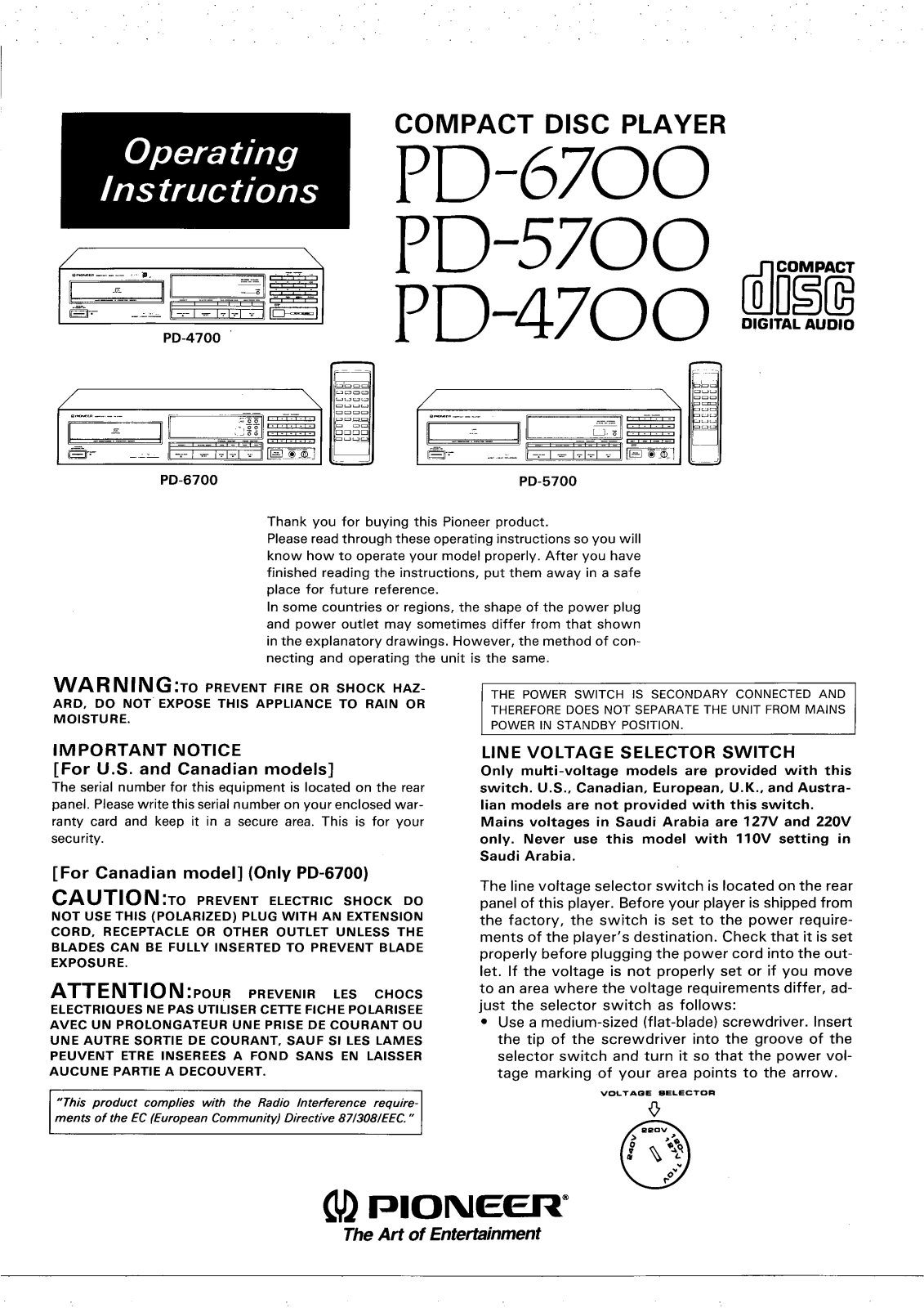 Pioneer PD-6700 Owners manual