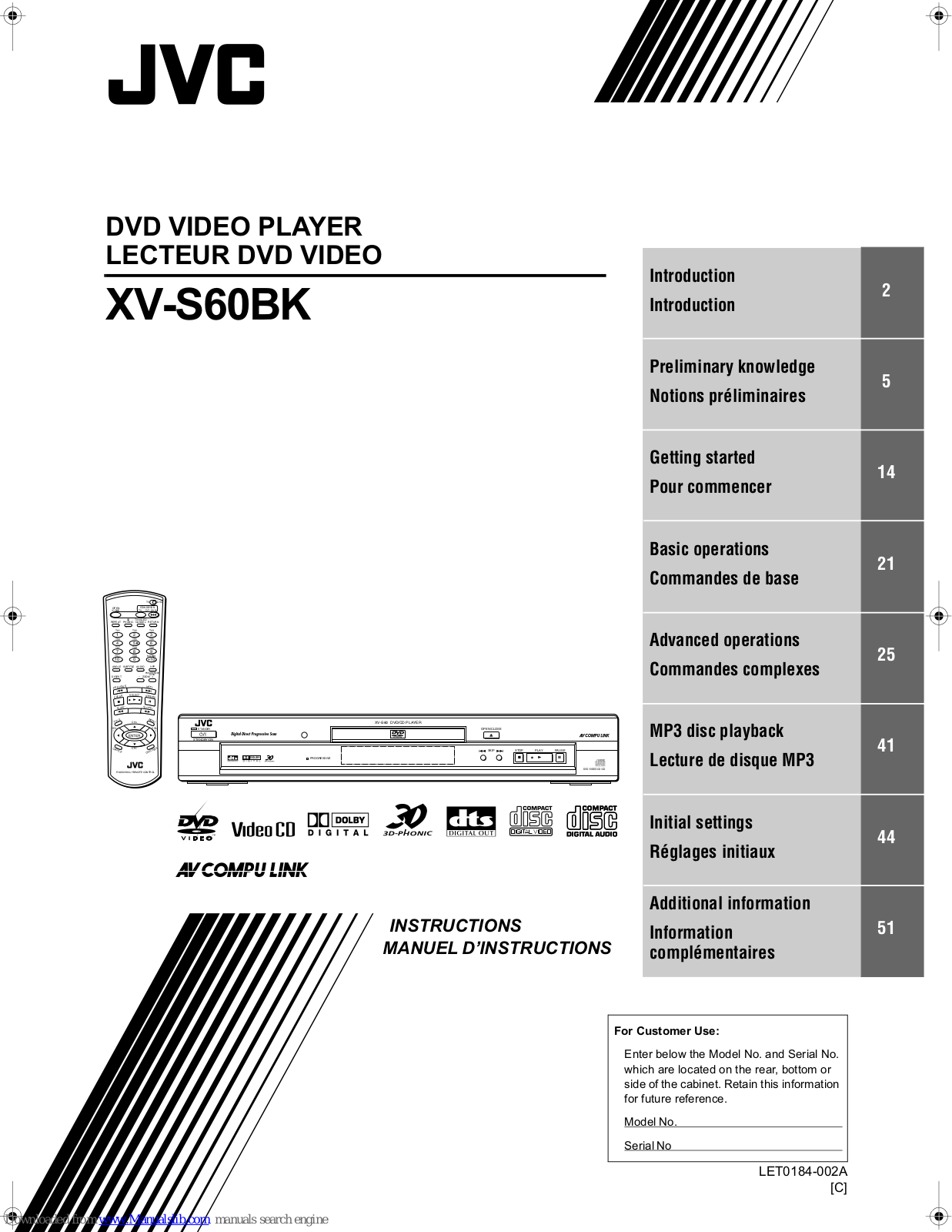 JVC XV-S60BKC, XV-S60BKJ, XV-S60BK Instructions Manual