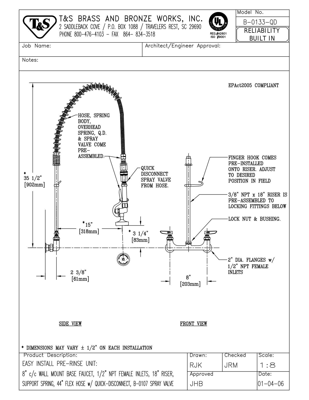 T&S Brass B-0133-QD User Manual