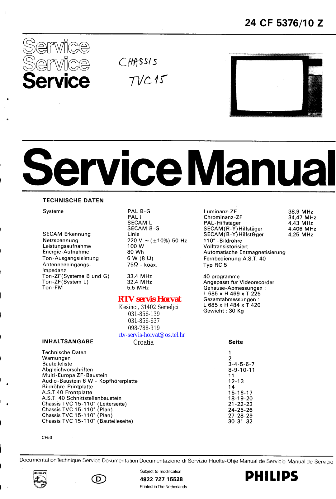 PHILIPS 24 CF 5376-10Z Service Manual