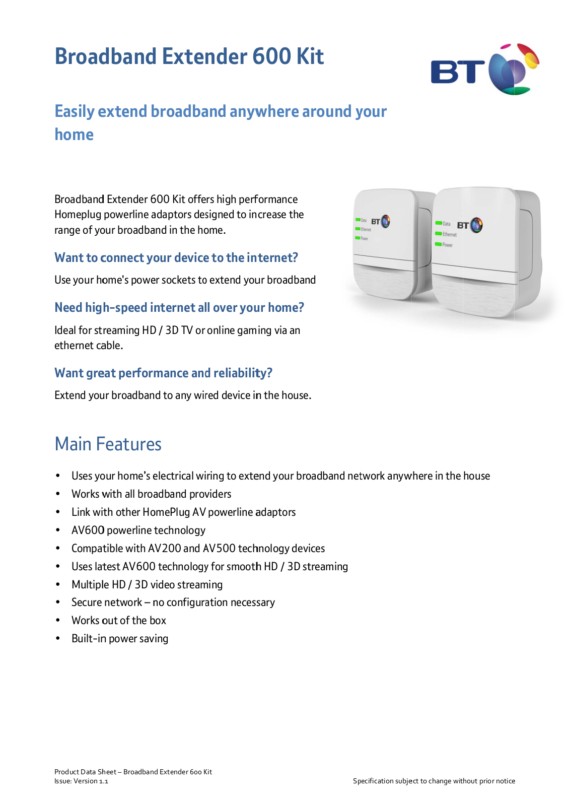 BT broadband extender 600 kit Instruction manual