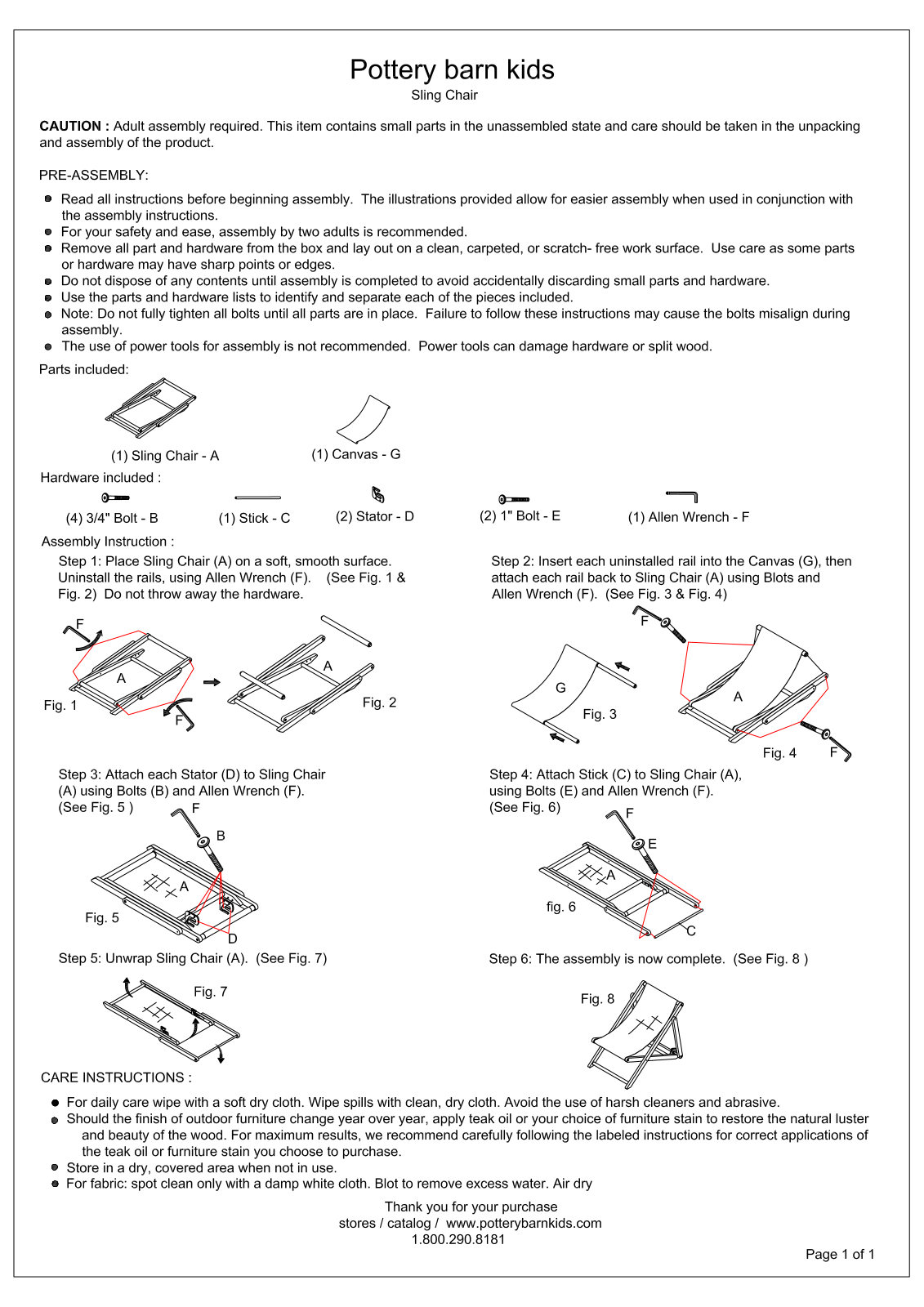 Pottery Barn Sling Chair Assembly Instruction