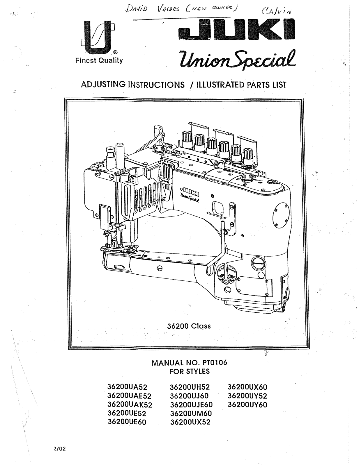 Union Special 36200 Instruction Manual