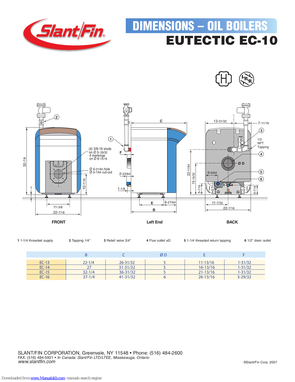 Slant/Fin Eutectic EC10) Dimensions - ManualMachine.com