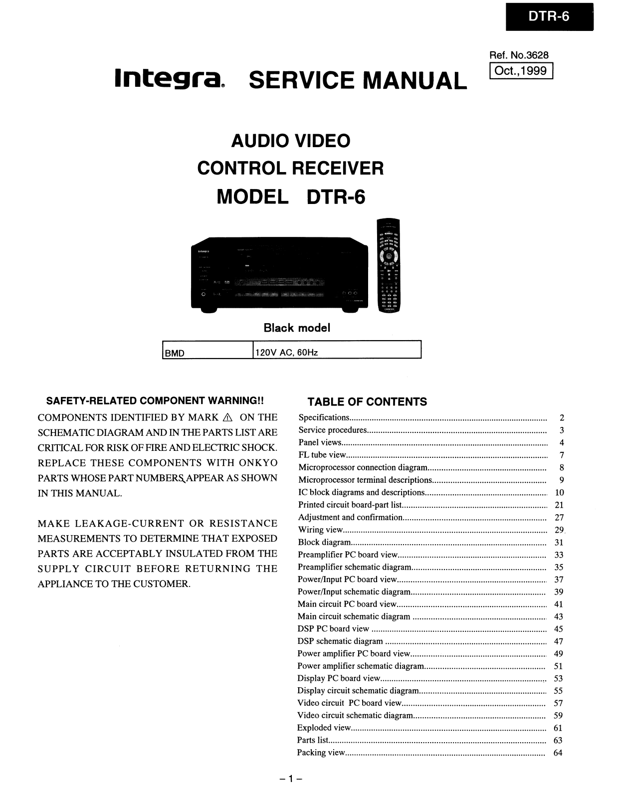 Integra DTR-6, DTR-6 Service manual