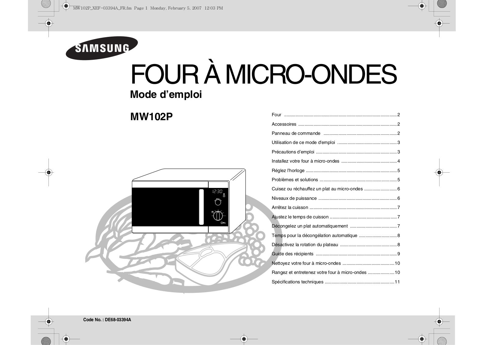 SAMSUNG MW102P User Manual