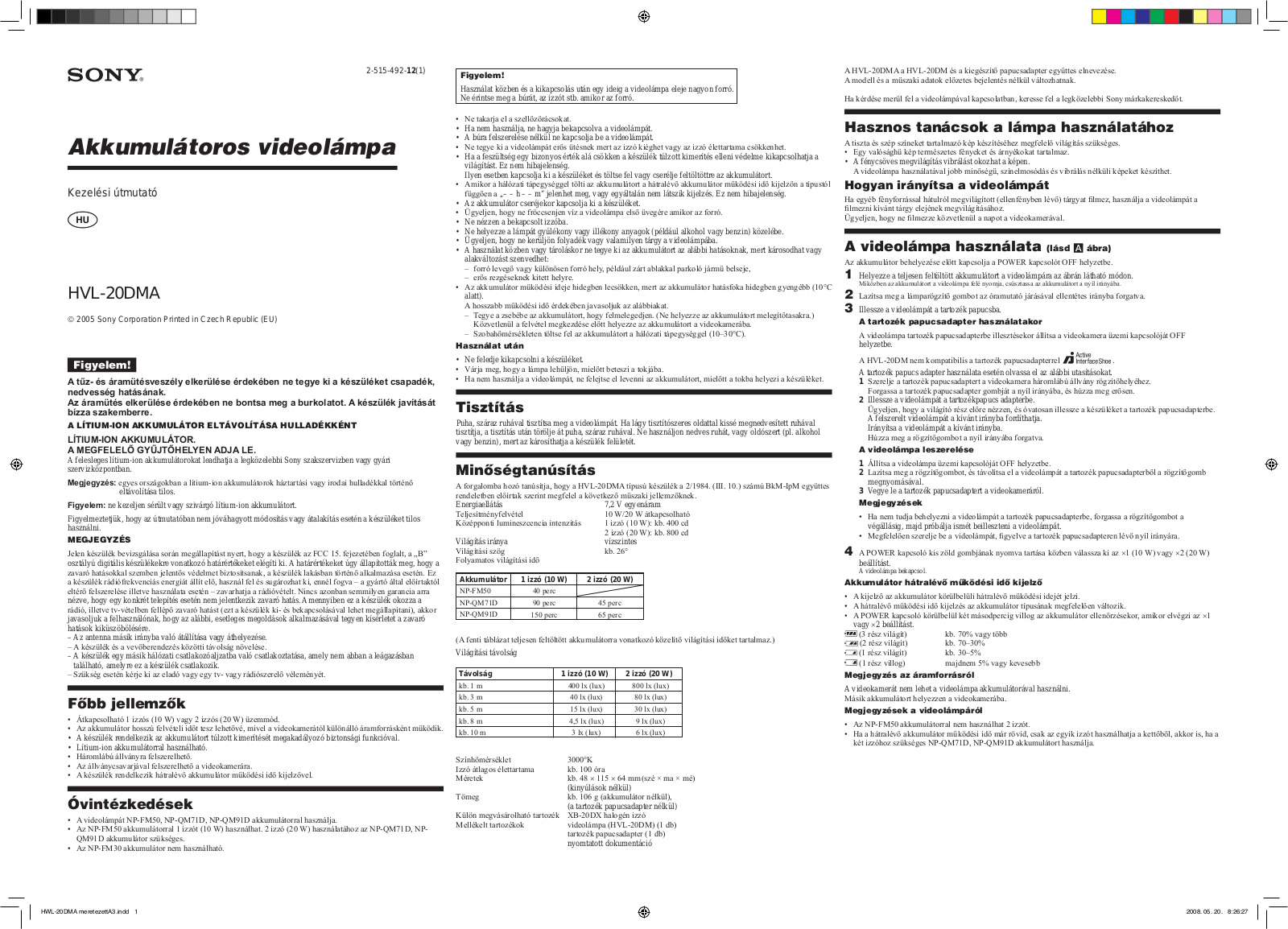 Sony HVL-20DMA Instructions for use