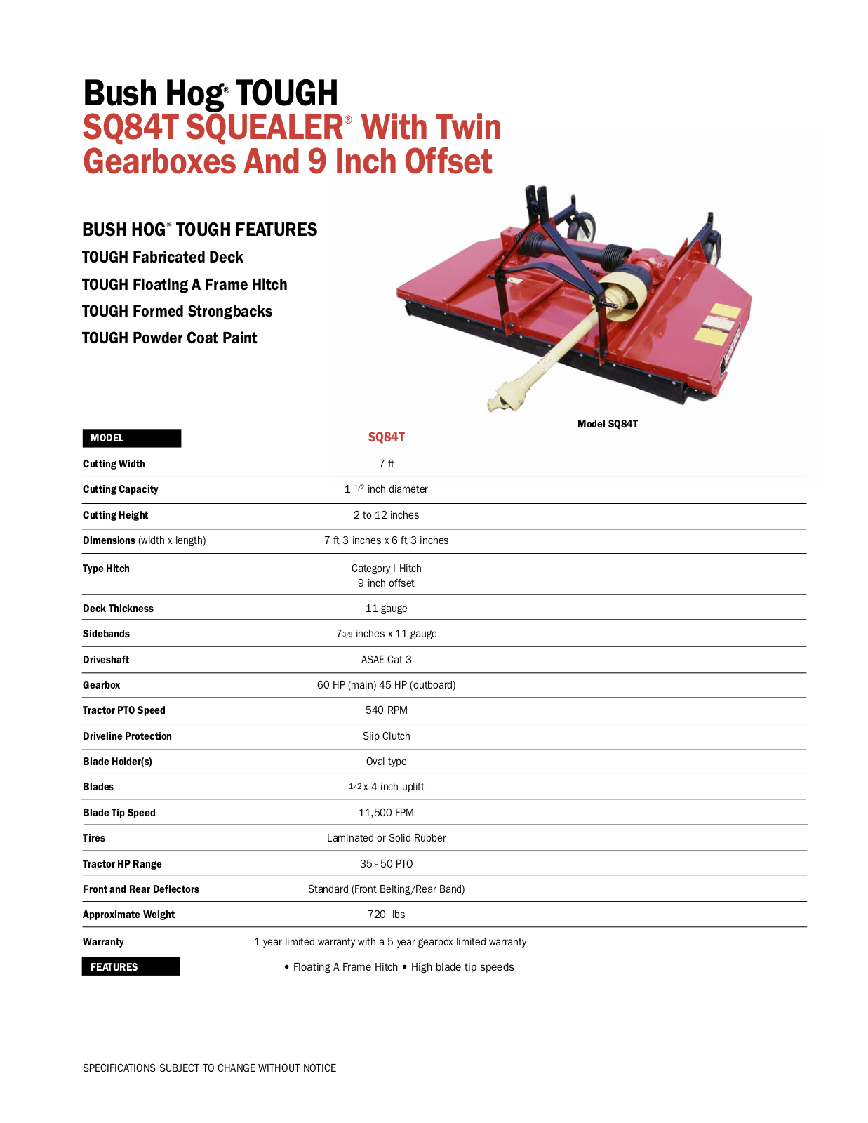 Bush Hog SQ84T, SQUealer User Manual