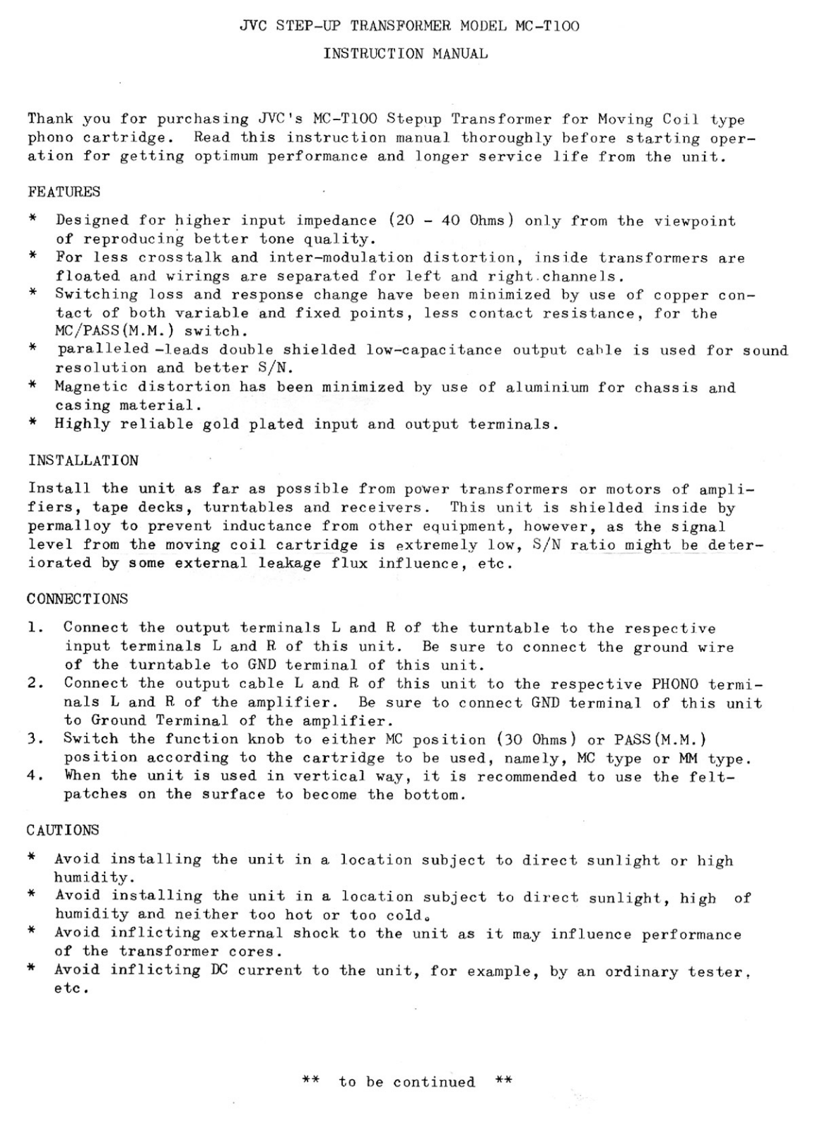 JVC MCT-100 Owners manual