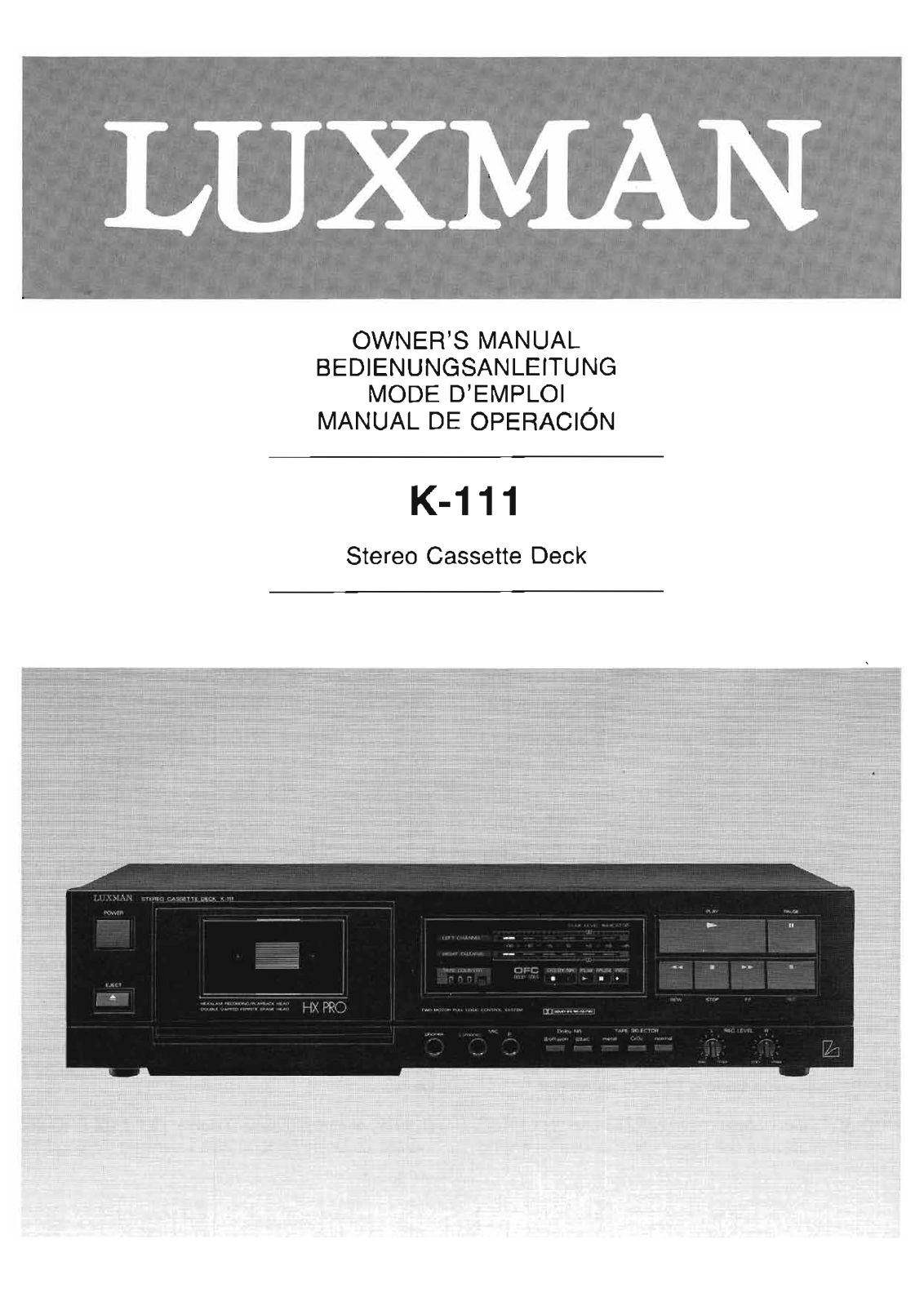 Luxman K-111 Owners Manual