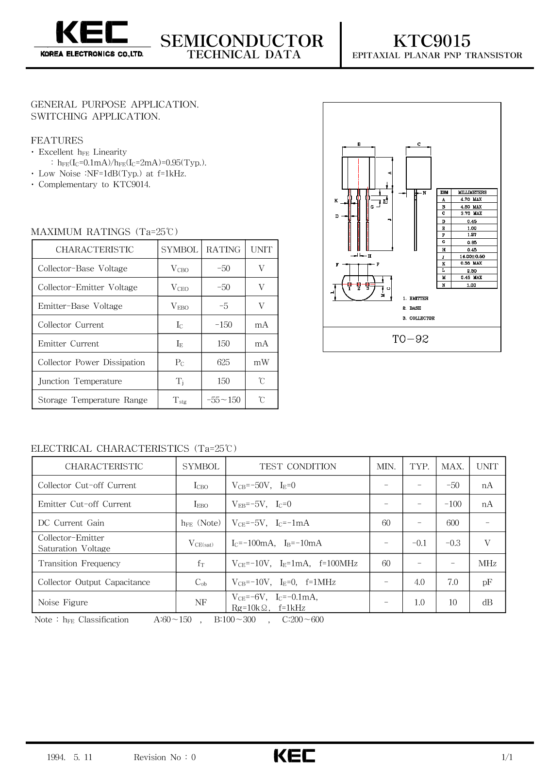 KEC KTC9015 Datasheet