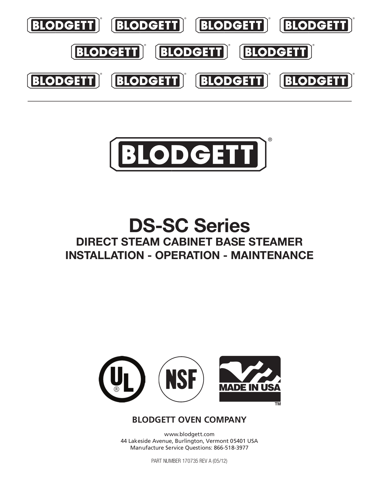 Blodgett 10DS-SC Installation Manual