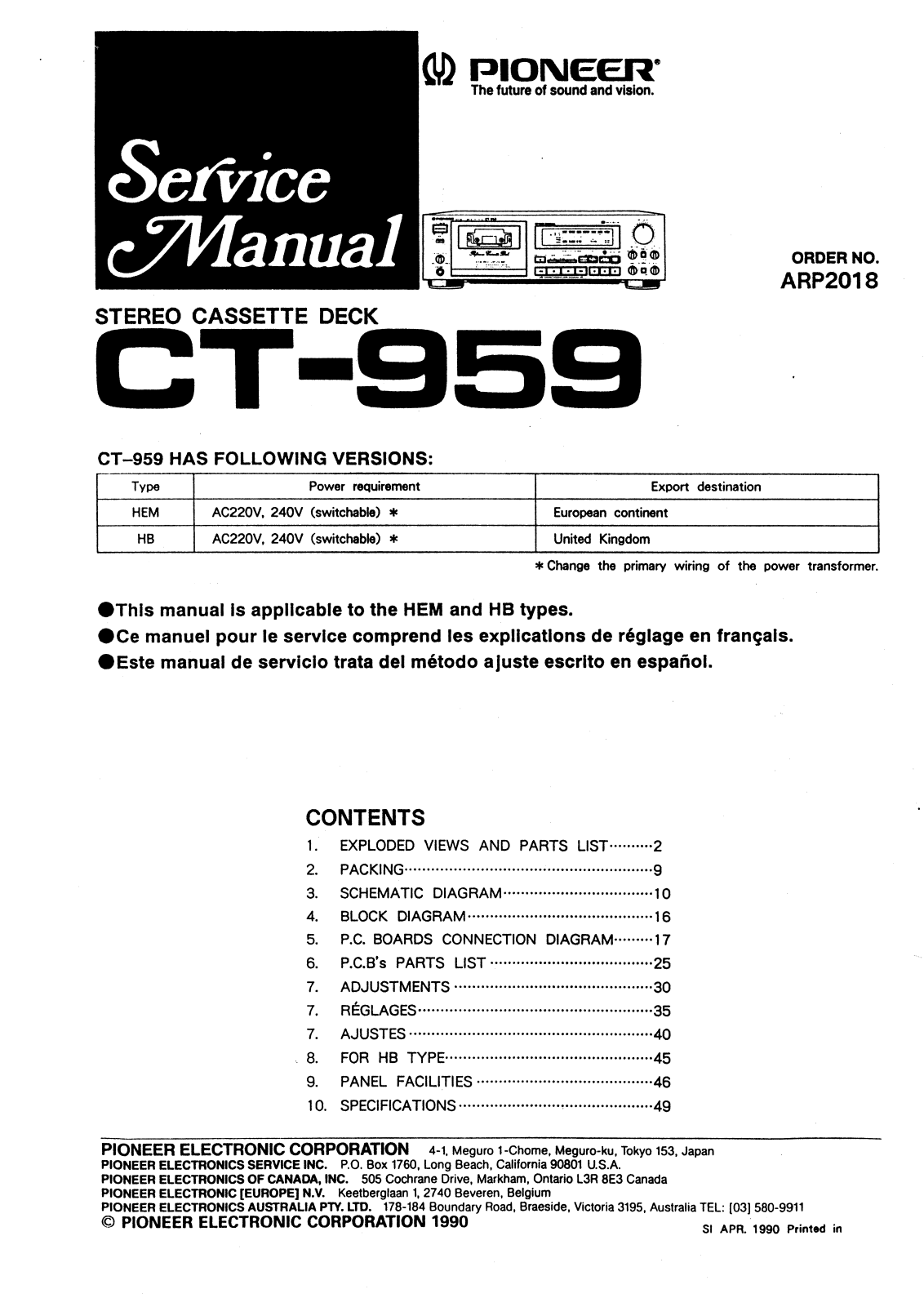 Pioneer CT-959 Service manual