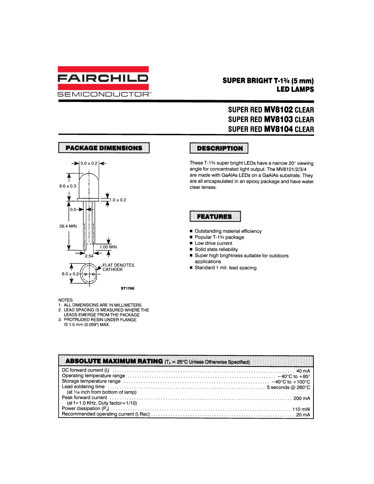 Fairchild Semiconductor MV8103, MV8104, MV8102 Datasheet