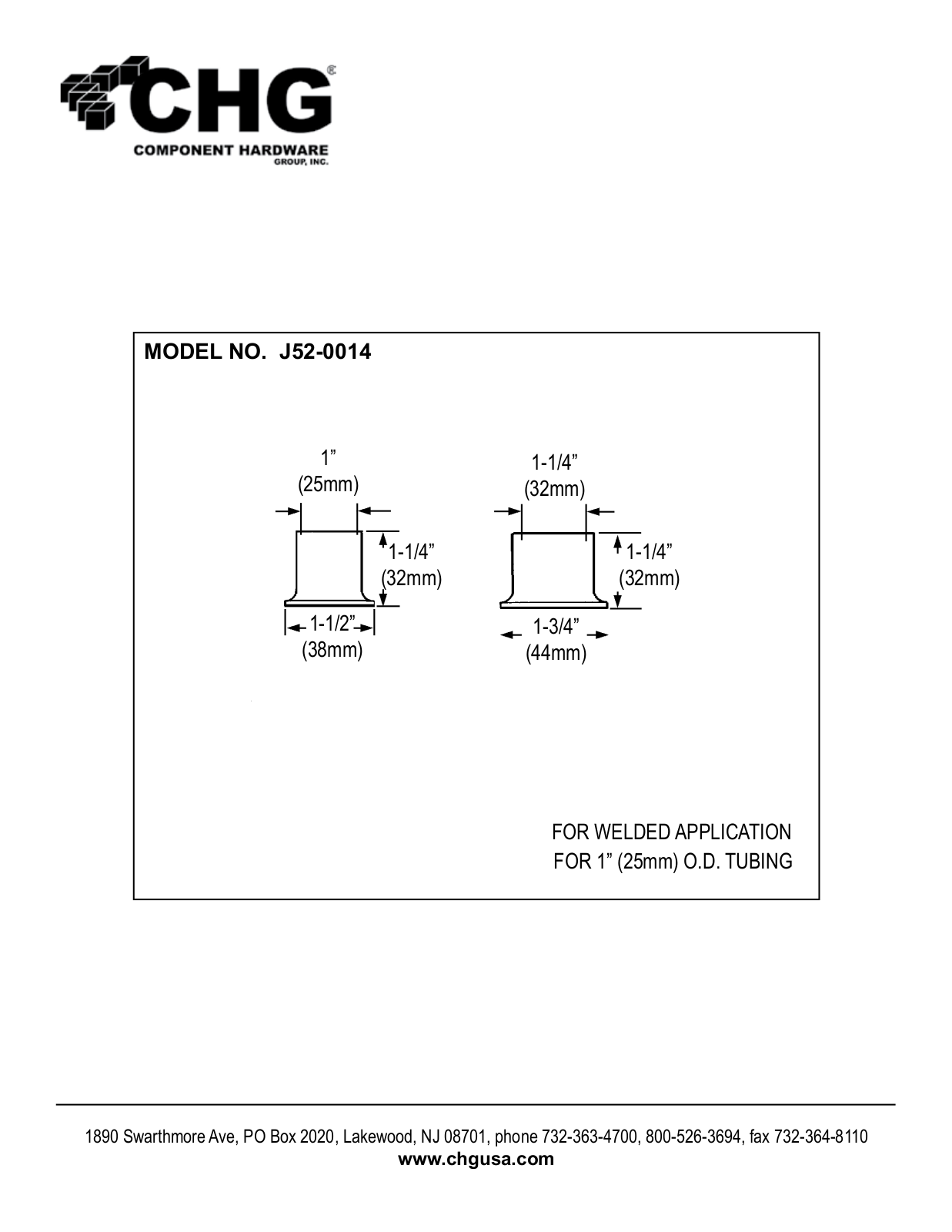 Component Hardware J52-0014 User Manual