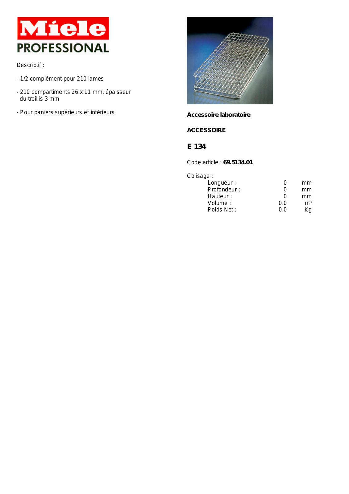 MIELE E 134 DESCRIPTIF User Manual