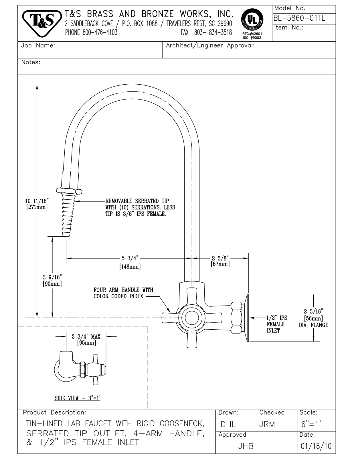 T & S Brass & Bronze Works BL-5860-01TL General Manual