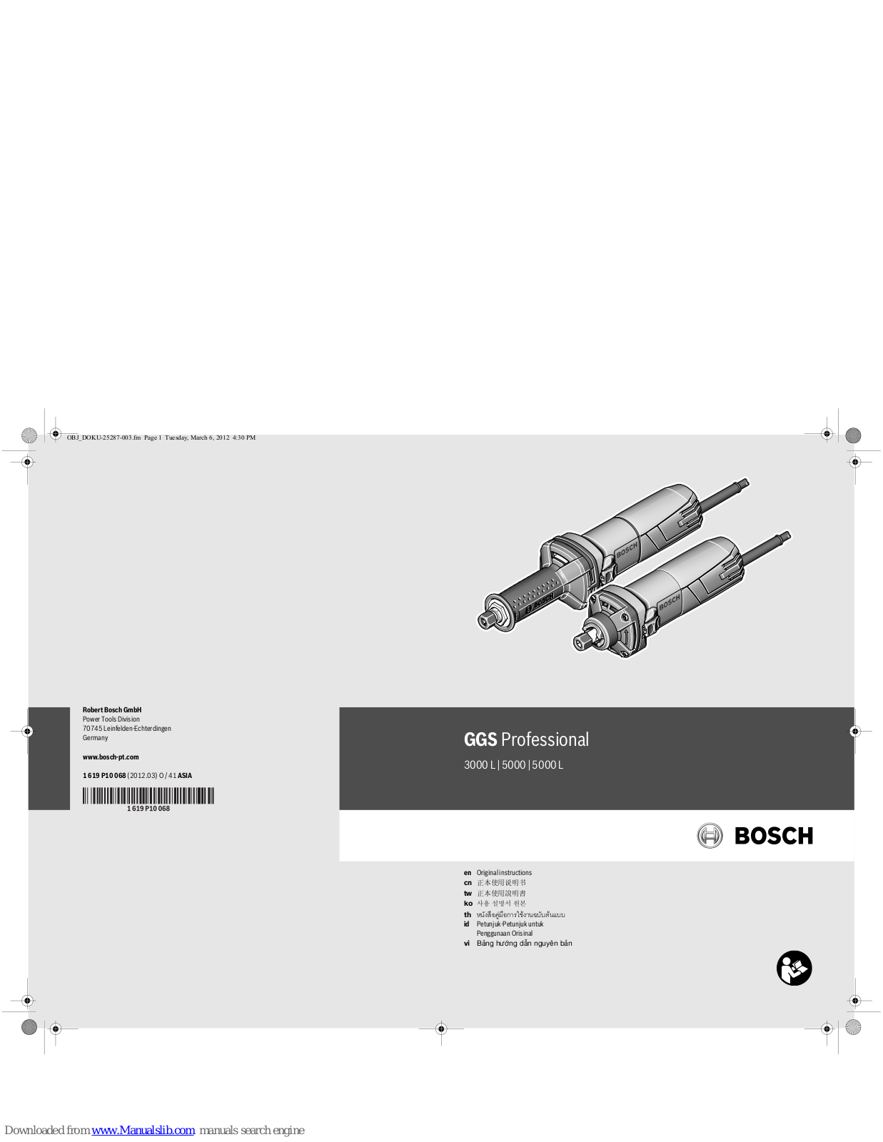 Bosch GGS 3000 L Professional, GGS 5000 Professional, GGS 5000 L Professional Original Instructions Manual