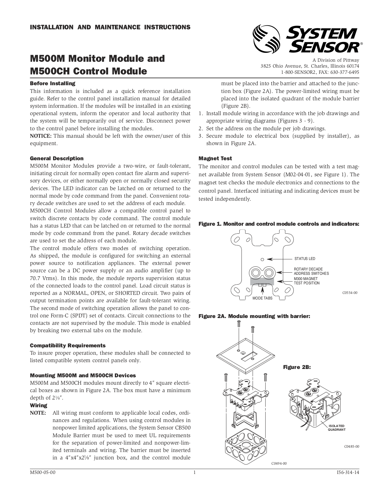 System Sensor M500CH User Manual