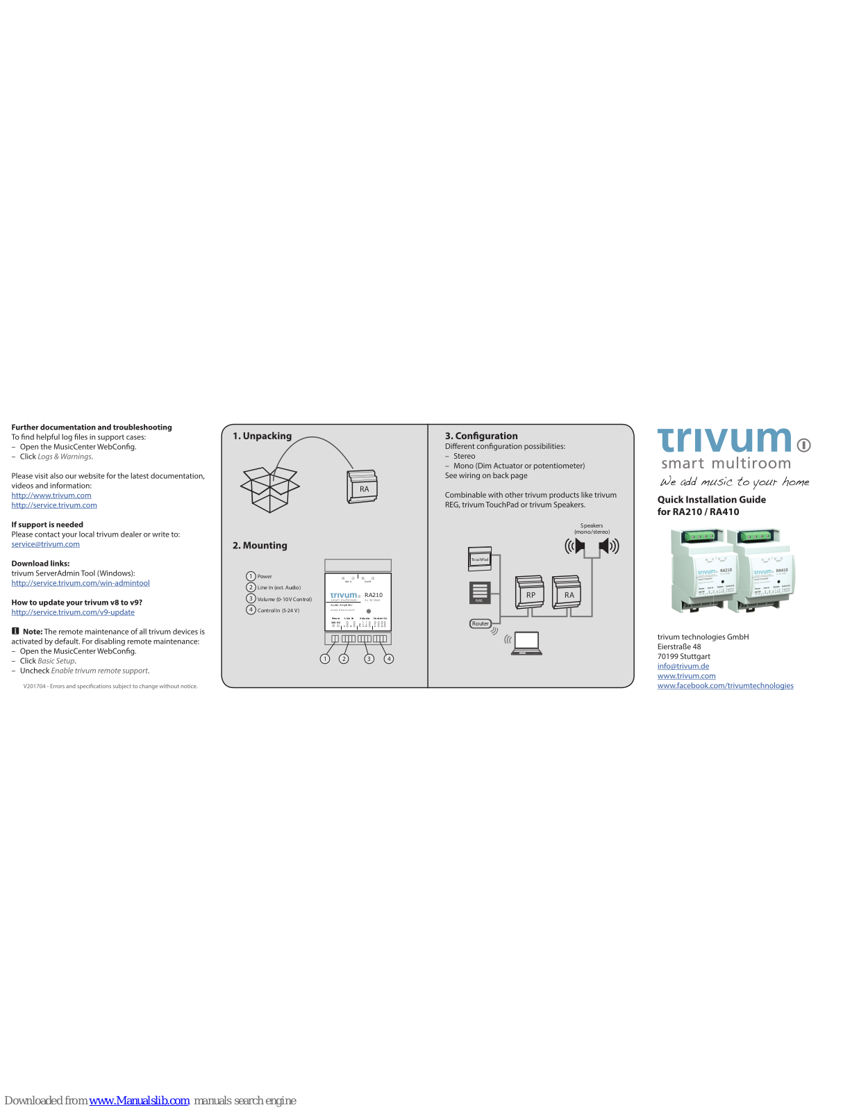 Trivum RA210, RA410 Quick Installation Quide - ManualMachine.com