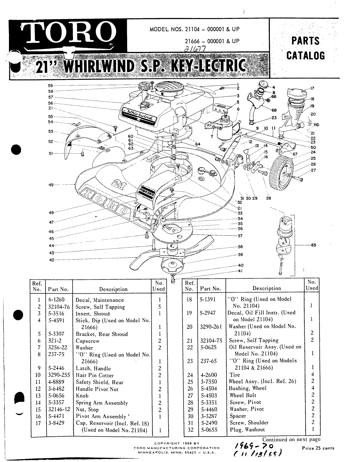 Toro 21104, 21666 Parts Catalogue