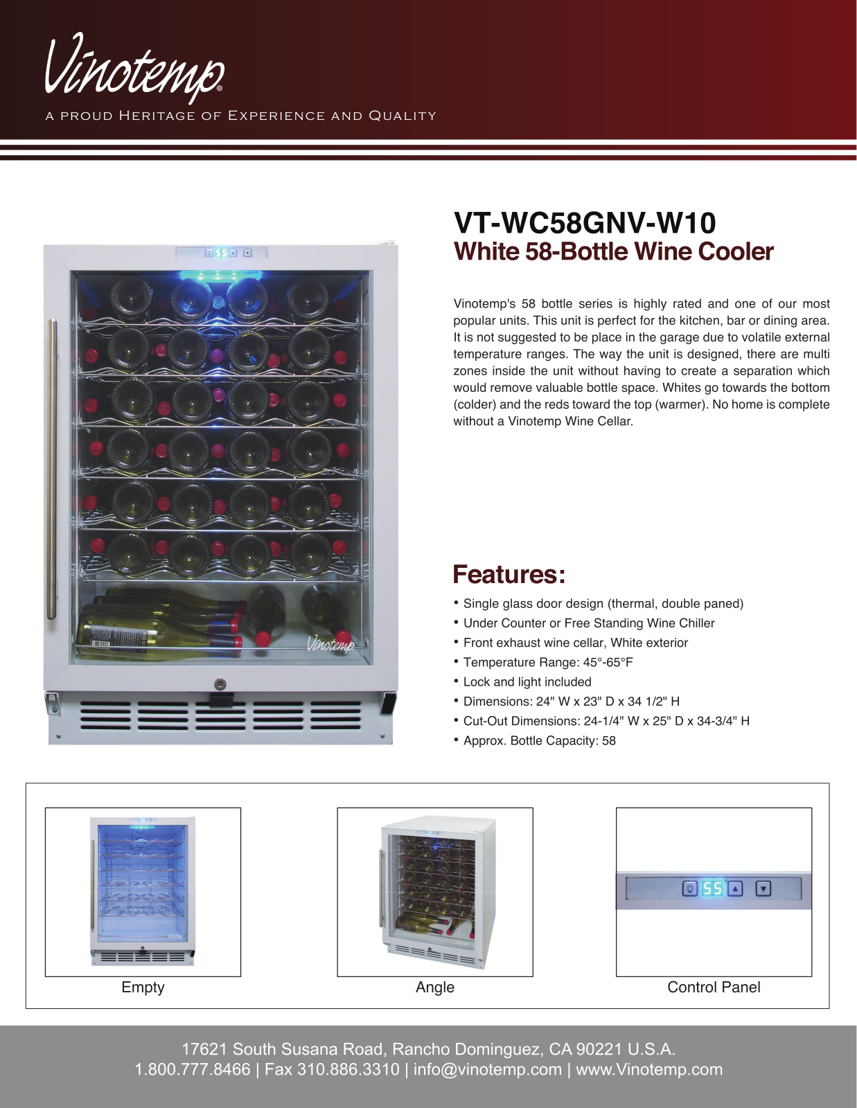 Vinotemp VTWC58GNVW10 Instruction Manual