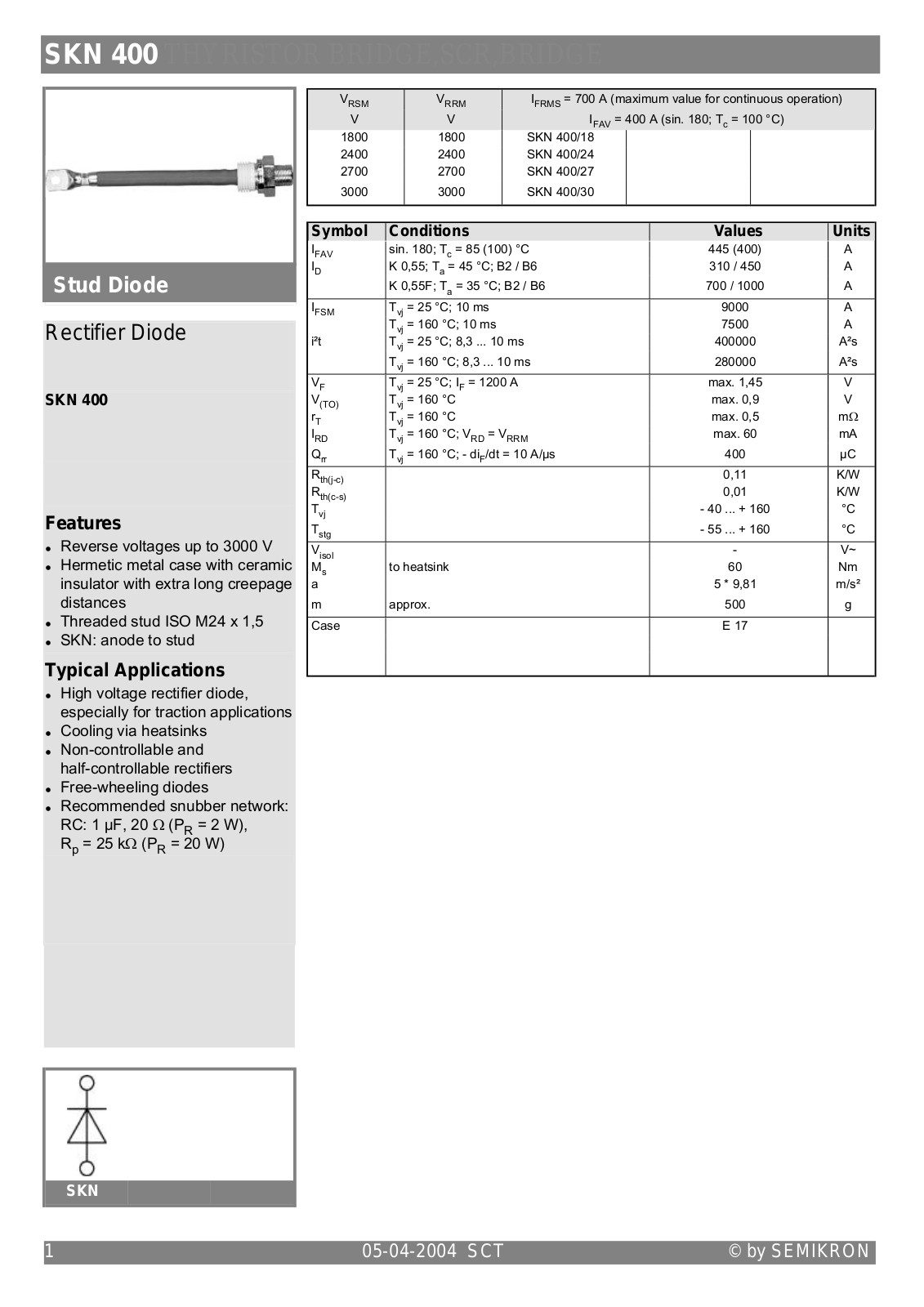 Semikron SKR400 Data Sheet