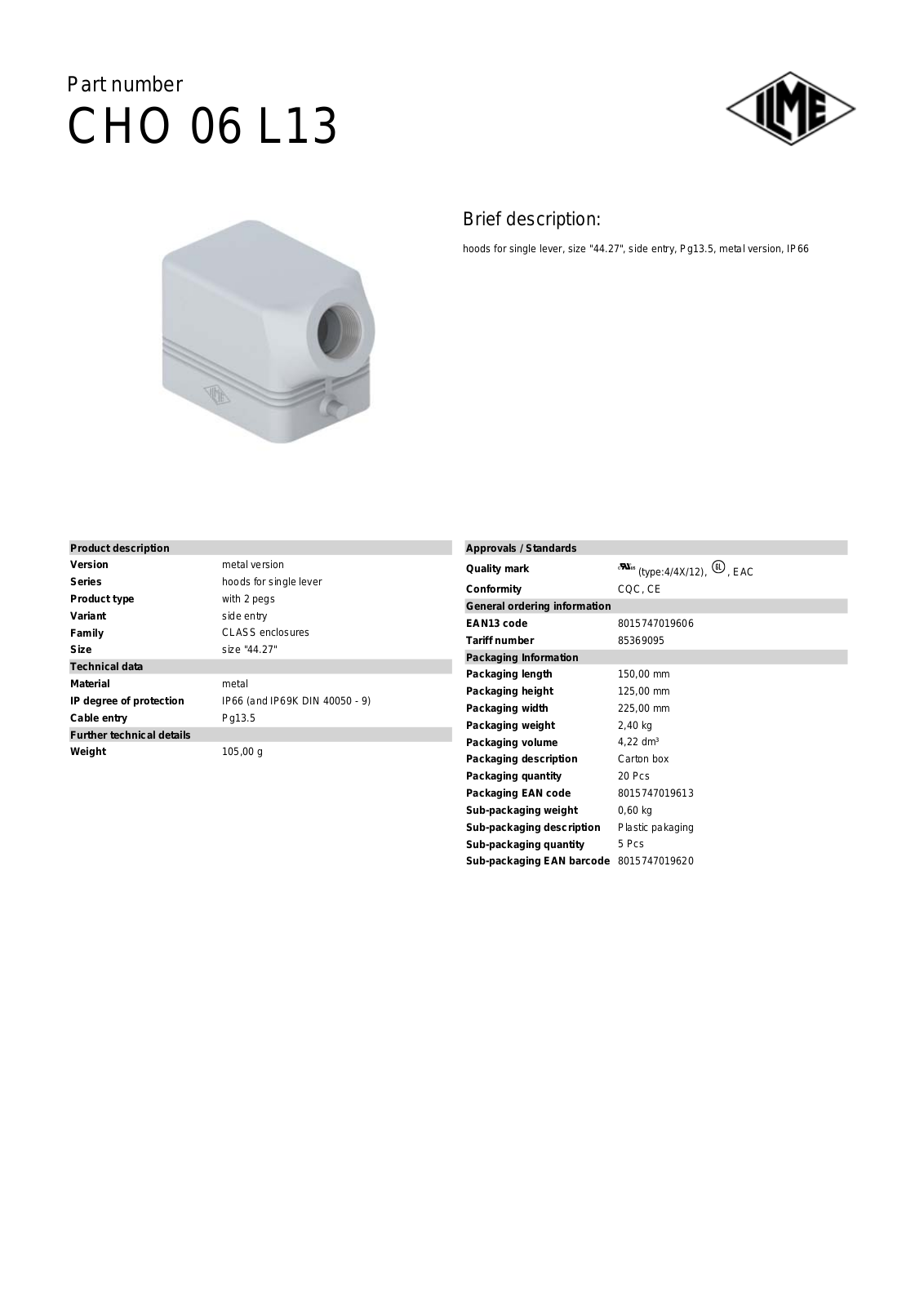 Datasheet CHO-06L13 Datasheet (ILME) - ManualMachine.com
