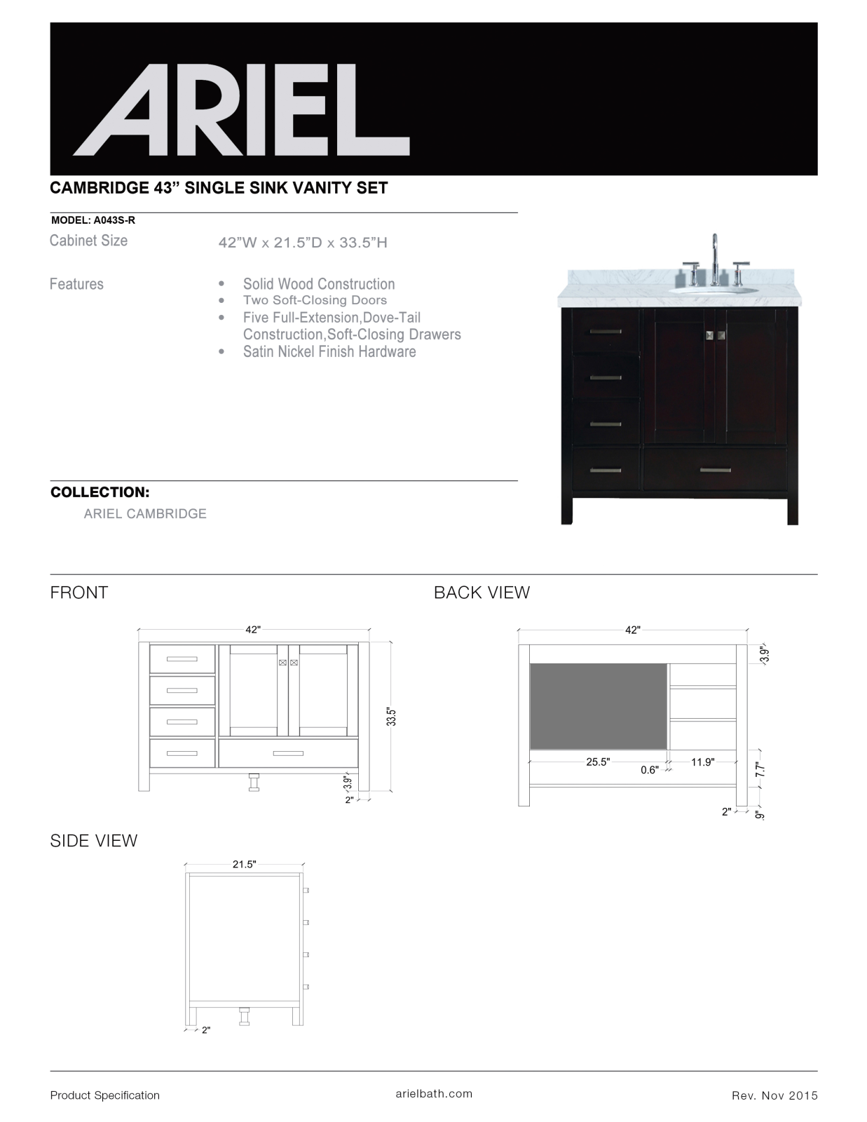 Ariel Bath ZZB10359 Specifications - ManualMachine.com