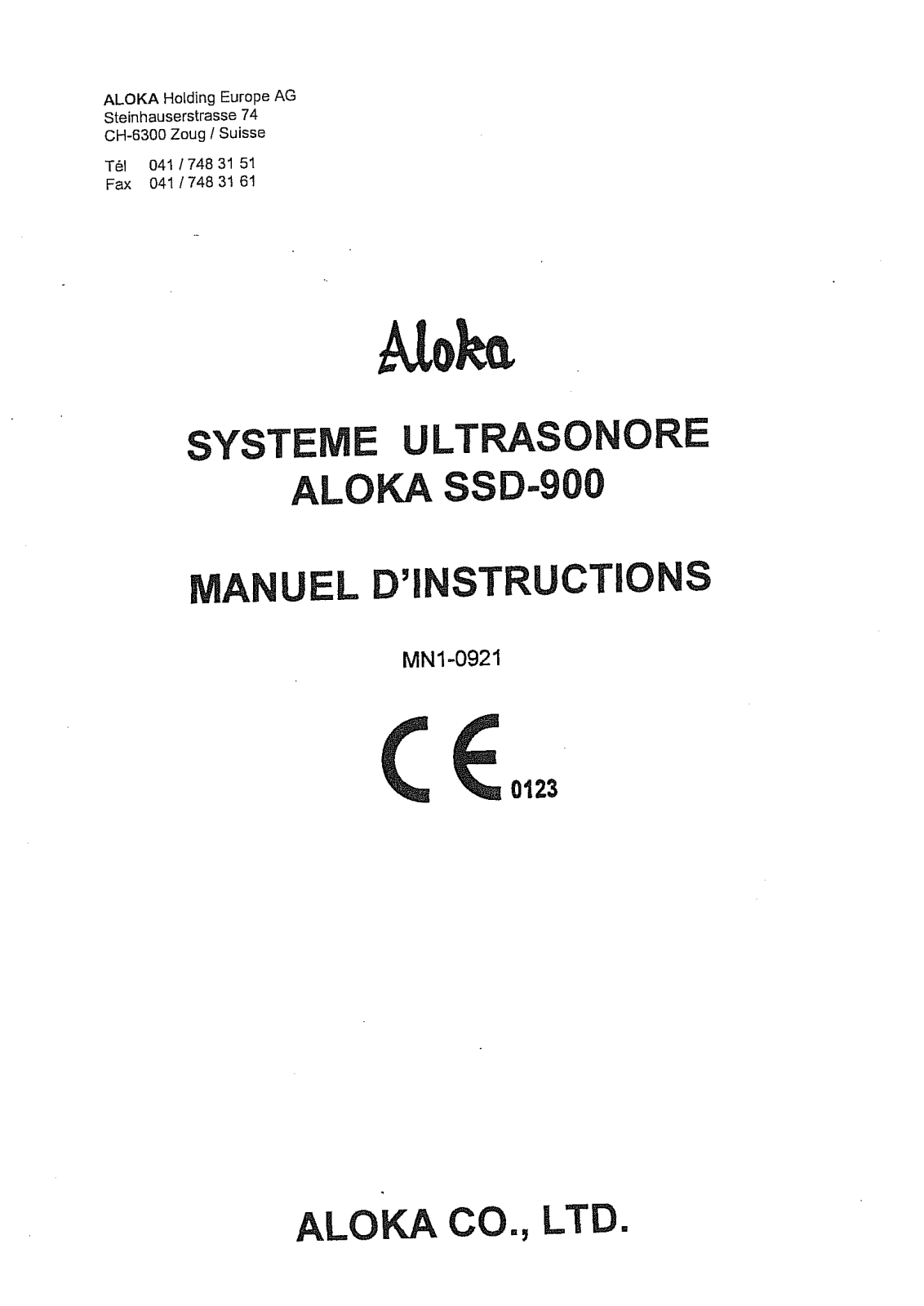 Aloka SSD 900 User manual