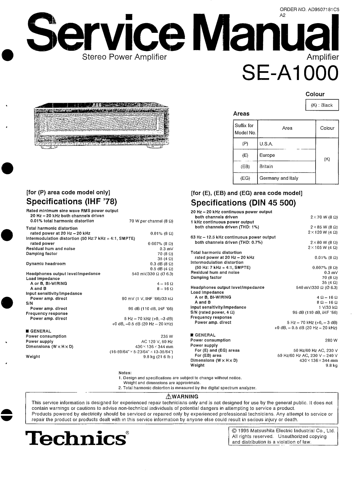 Technics SEA-1000, SEA-1000 Service manual