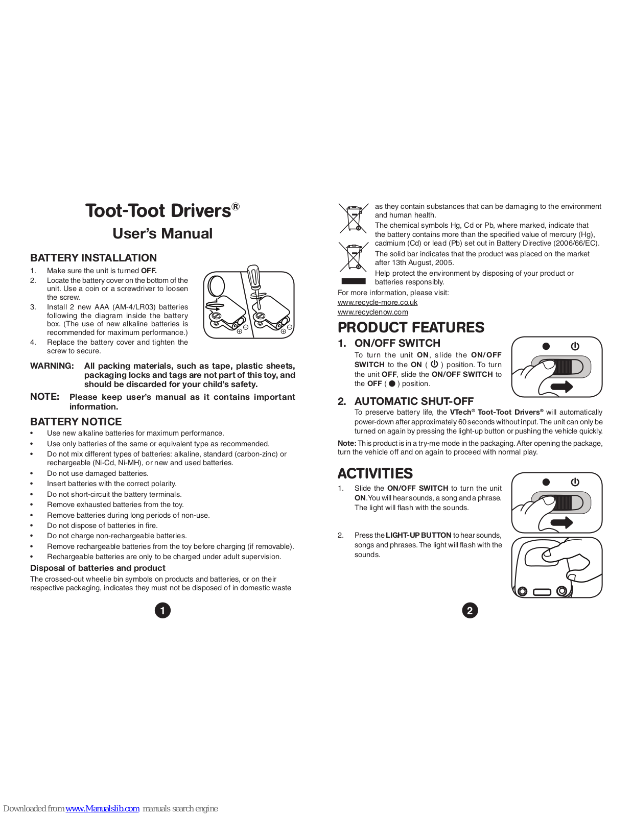 VTech Toot-Toot Drivers, Toot-Toot Animals User Manual