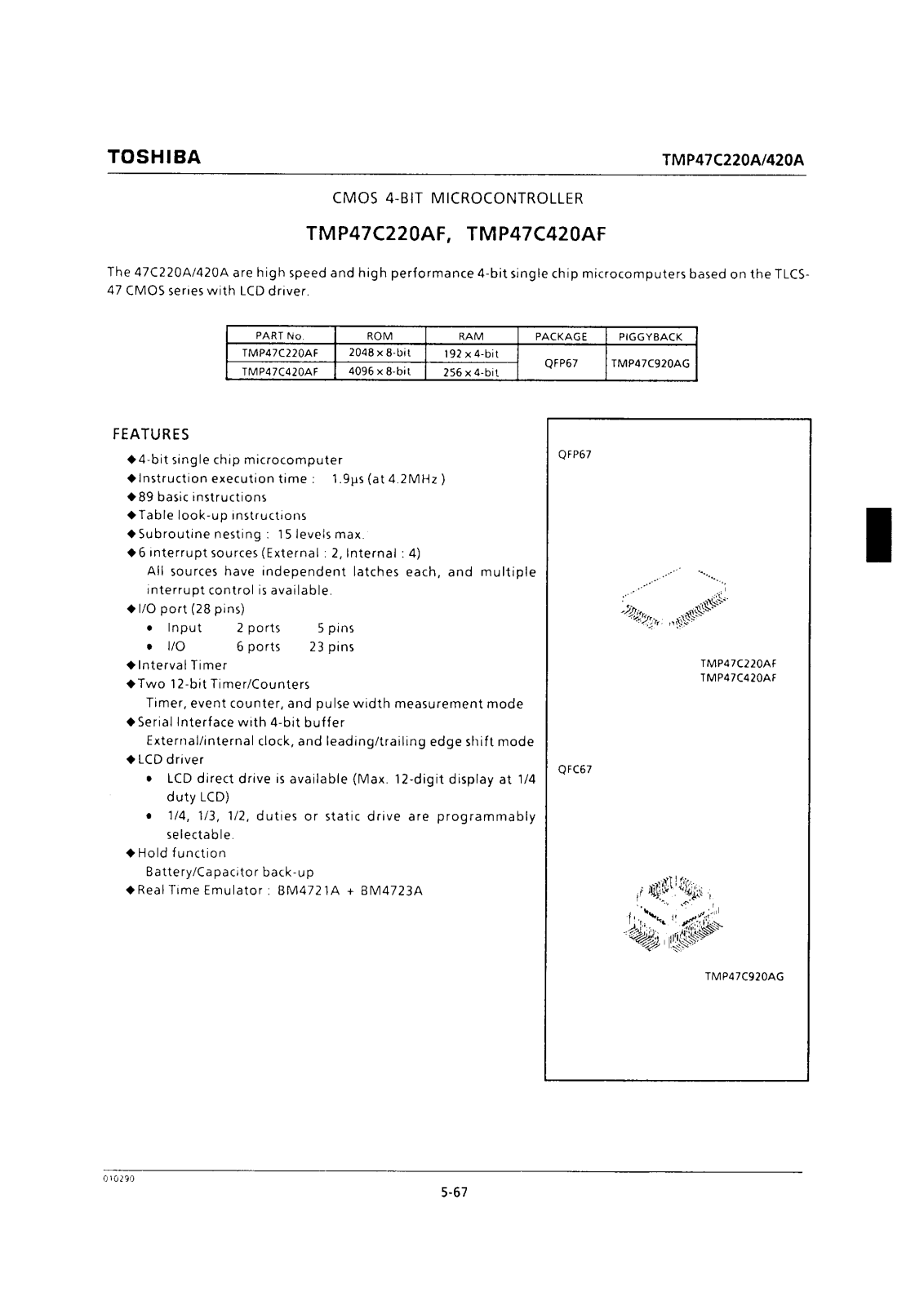 Toshiba TMP47C920AG, TMP47C420AF Datasheet