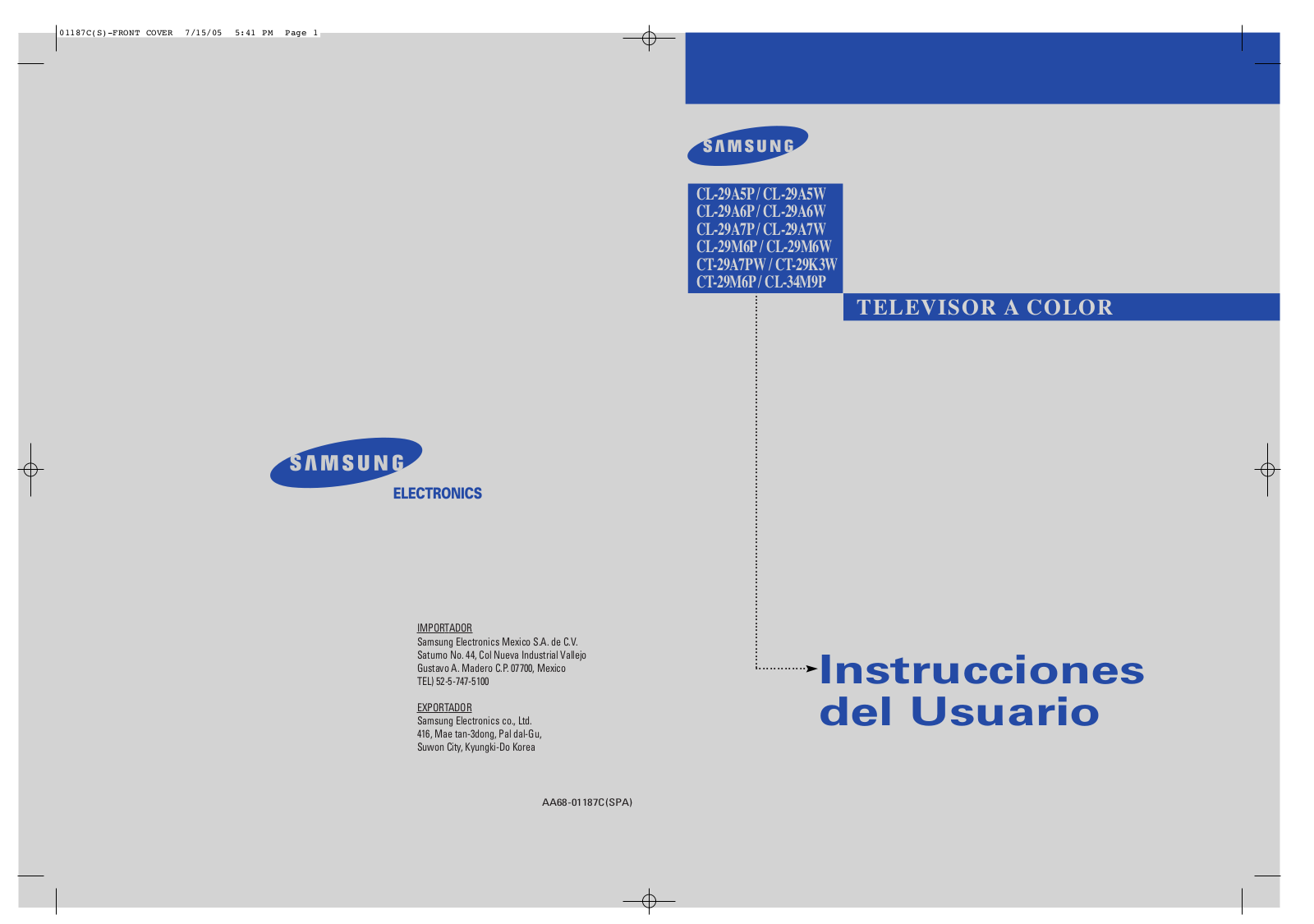 Samsung CL-29A5P, CL-29A5W, CL-29A6P, CL-29A6W, CL-29A7P User Manual