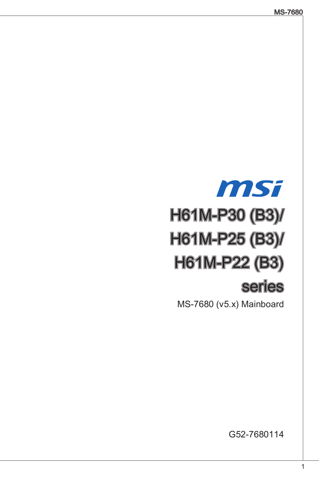 MSI H61M-P35, H61M-P25, H61M-P22 User Manual