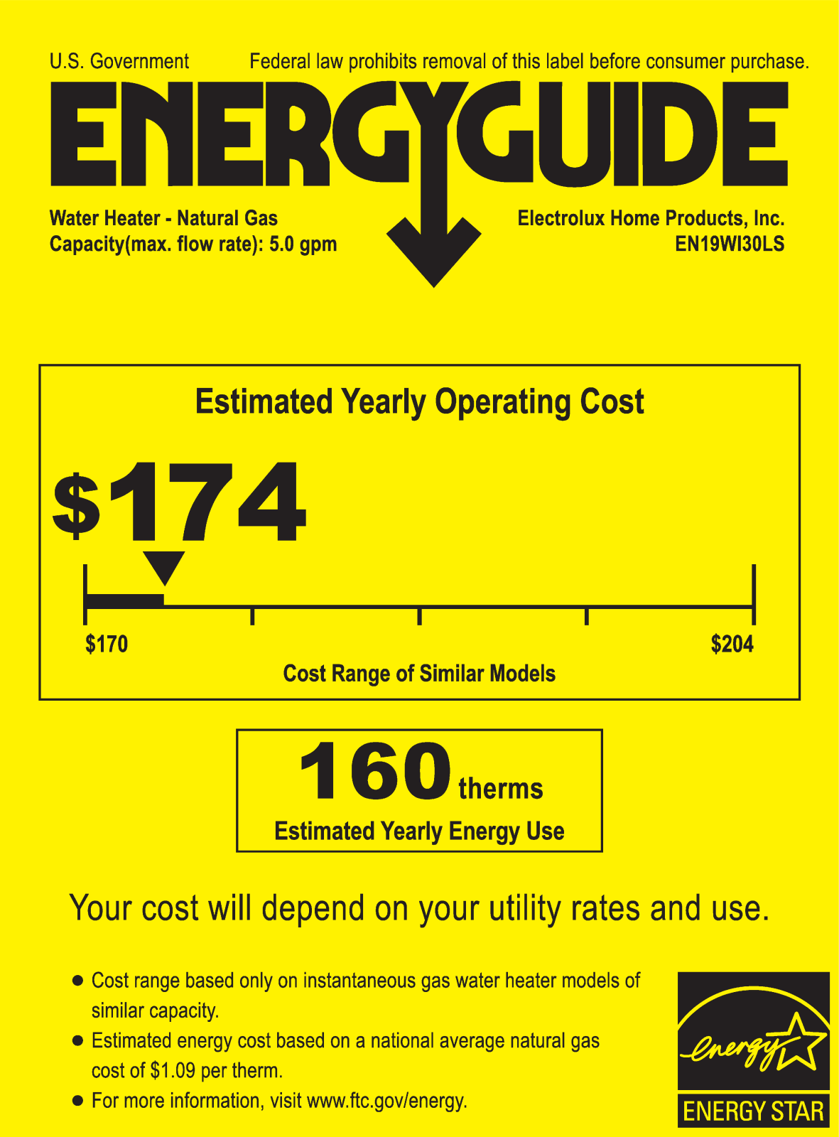 Electrolux EN19WI30LS Energy Guide