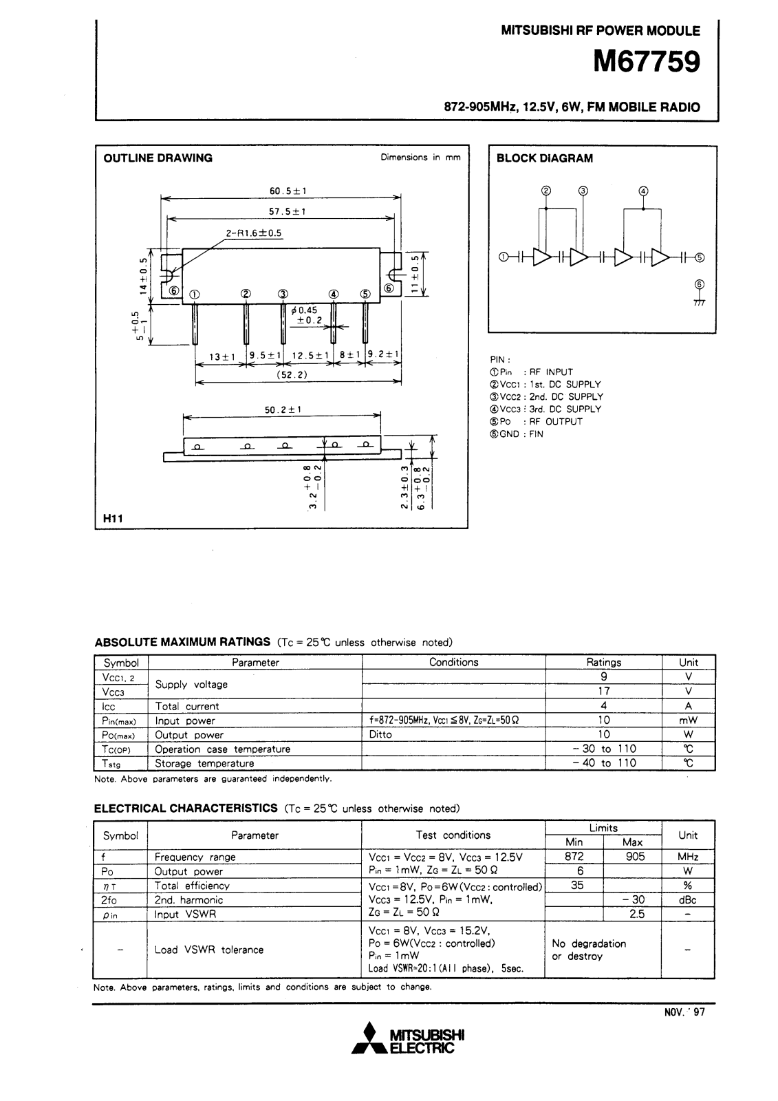 Mitsubishi M67759 Datasheet