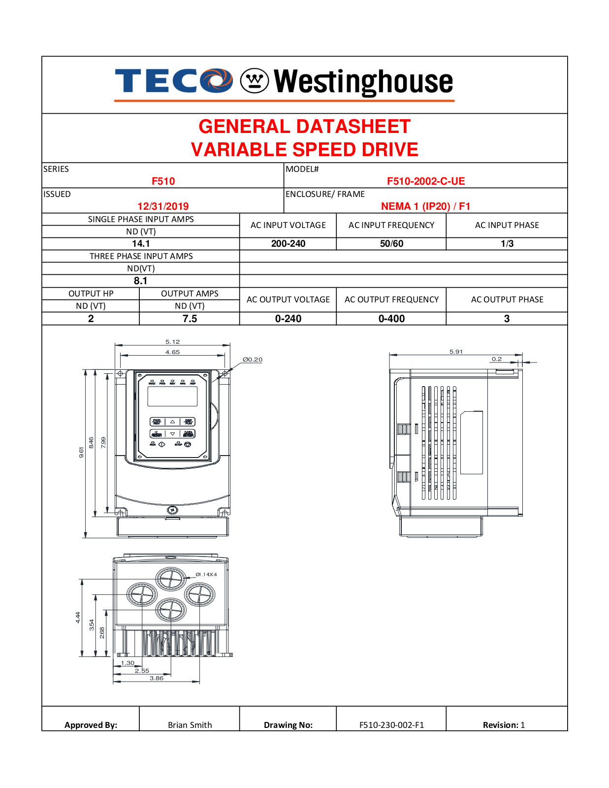 Teco F510-2002-C-UE Data Sheet