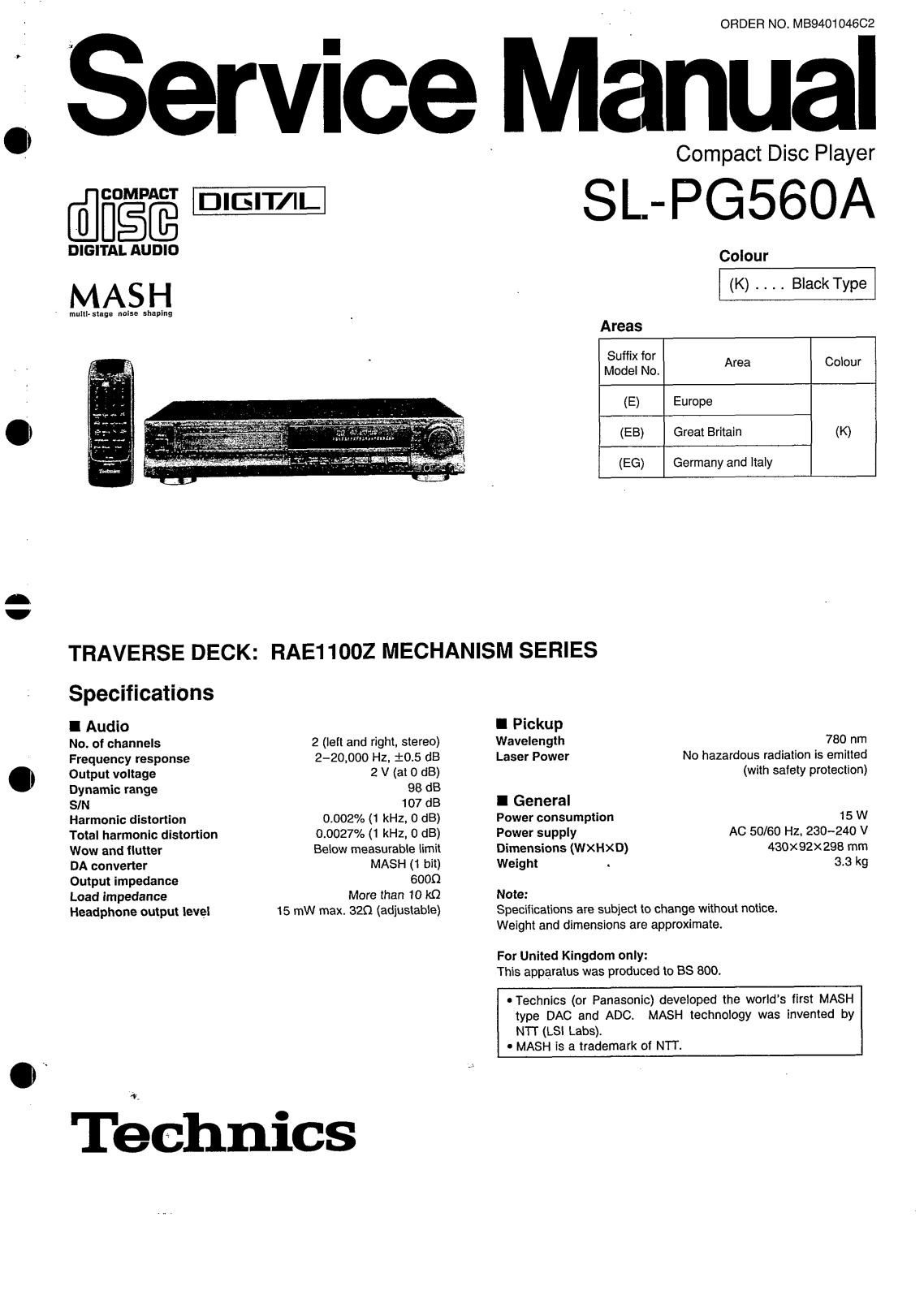 Panasonic SLPG-560-A, SLPG-560-A Service manual