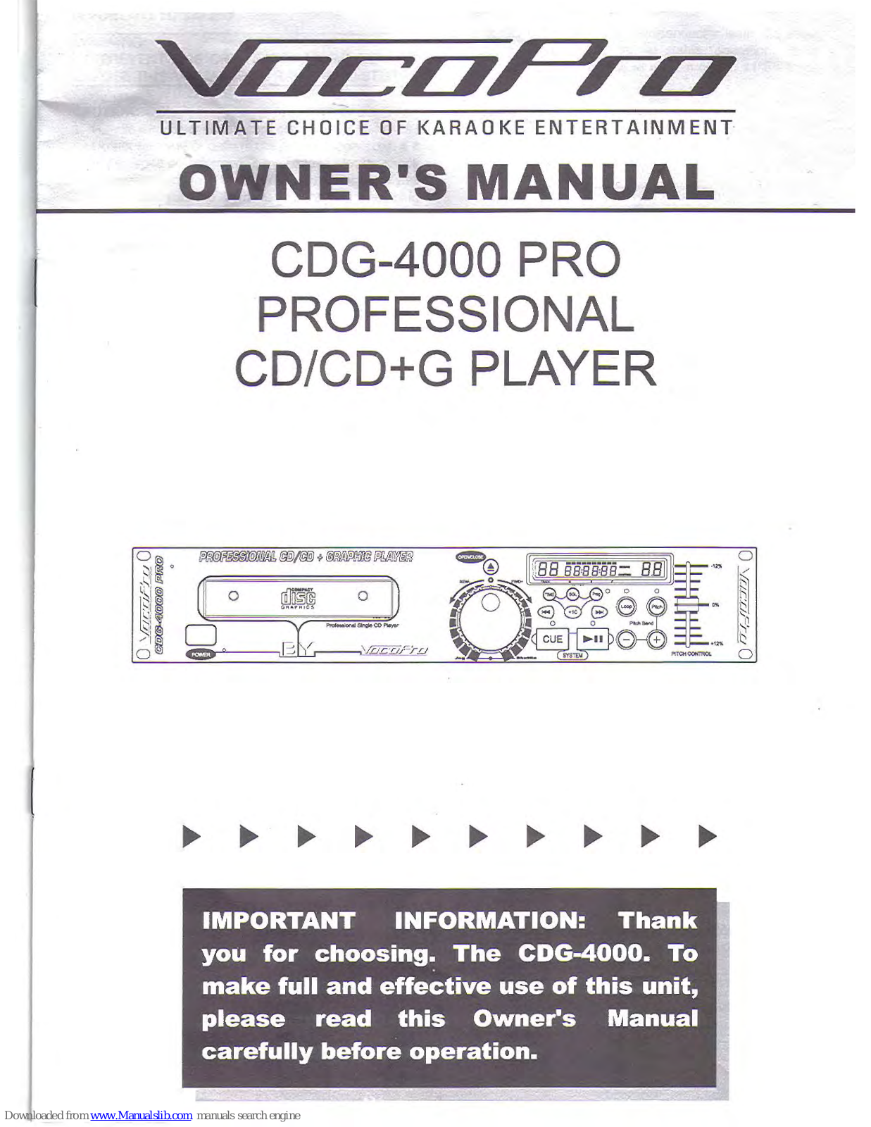 VocoPro CDG-4000 Pro Owner's Manual