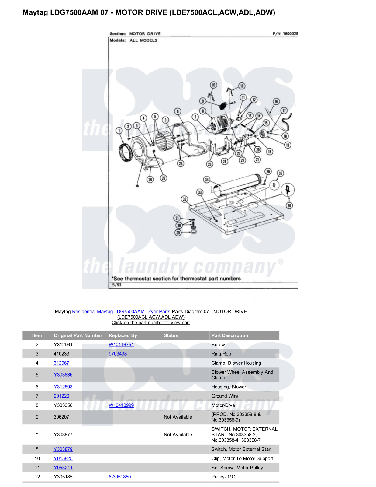 Maytag LDG7500AAM Parts Diagram