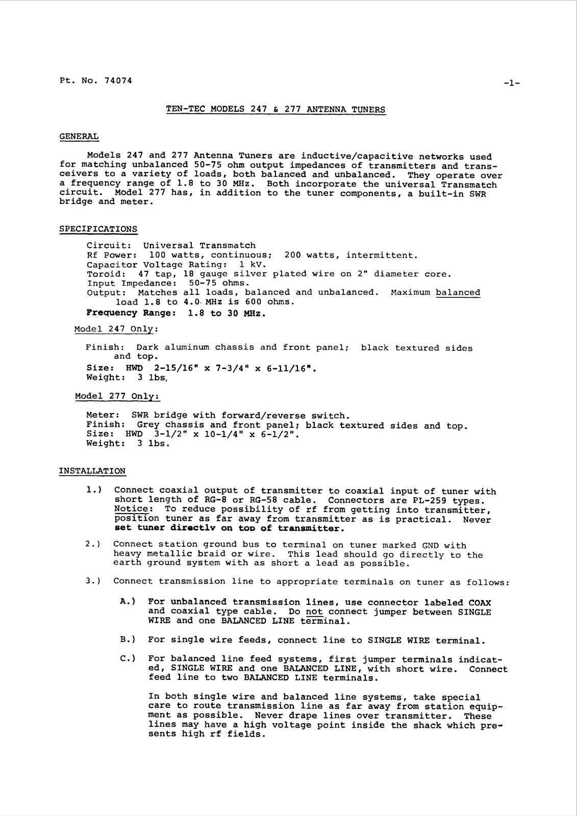 Ten-Tec 247,277 User guide - ManualMachine.com
