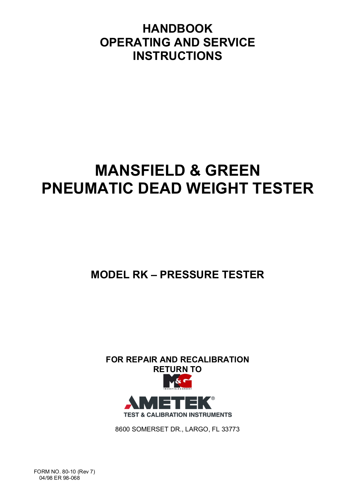 Ametek RK Operating Manual