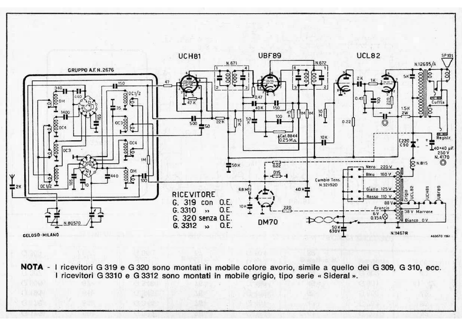 Geloso g319, g320, g3310, g3312 schematic