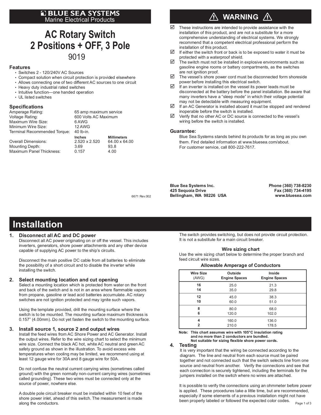 Blue Sea Systems 9019 User Manual