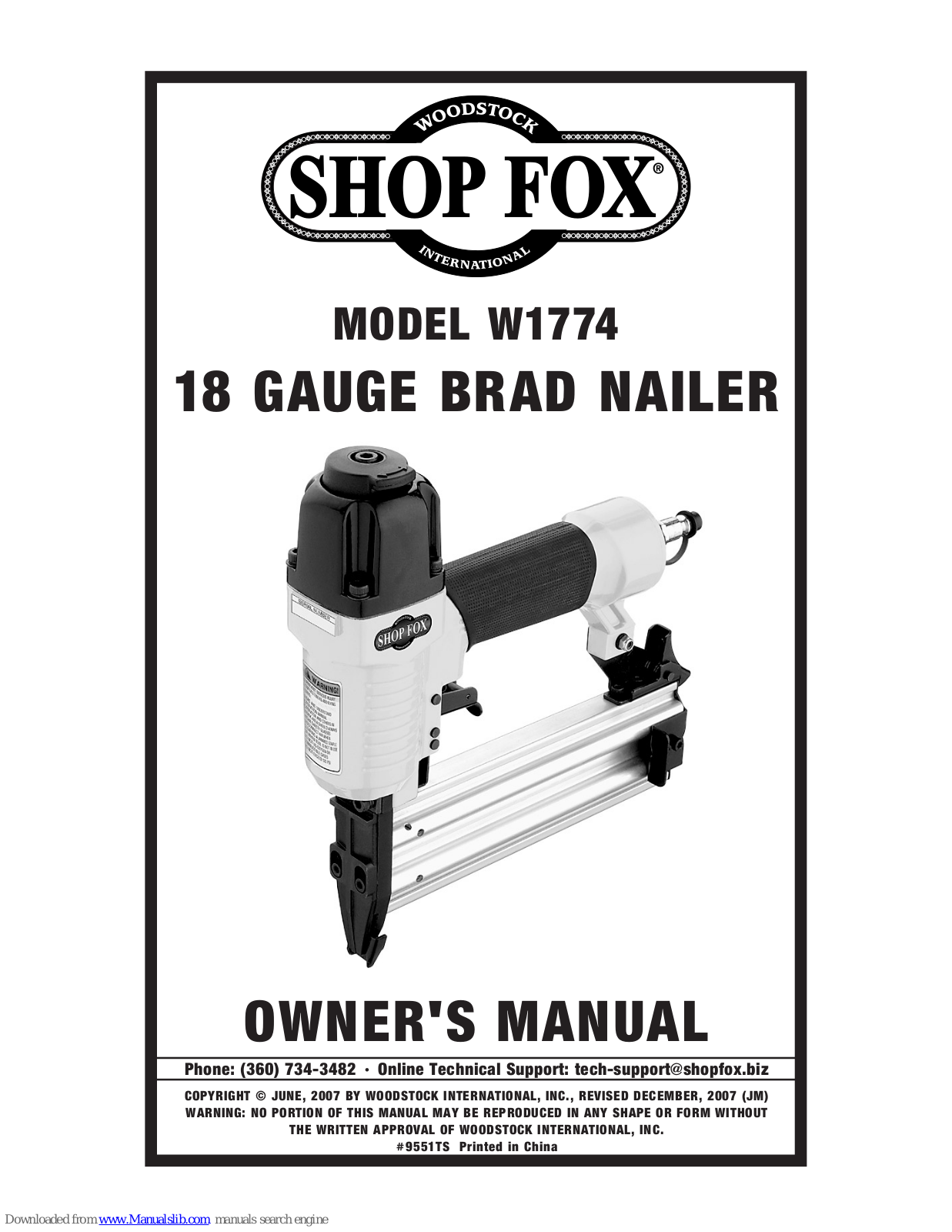 Shop fox W1774,W1774 Owner's Manual