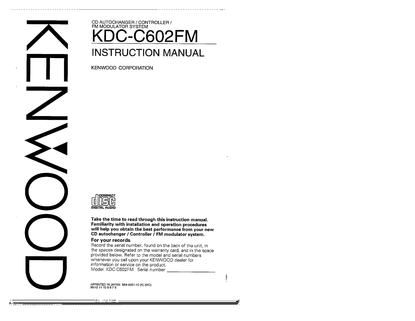 Kenwood KDC-C602, KDC-C602FM Owner's Manual