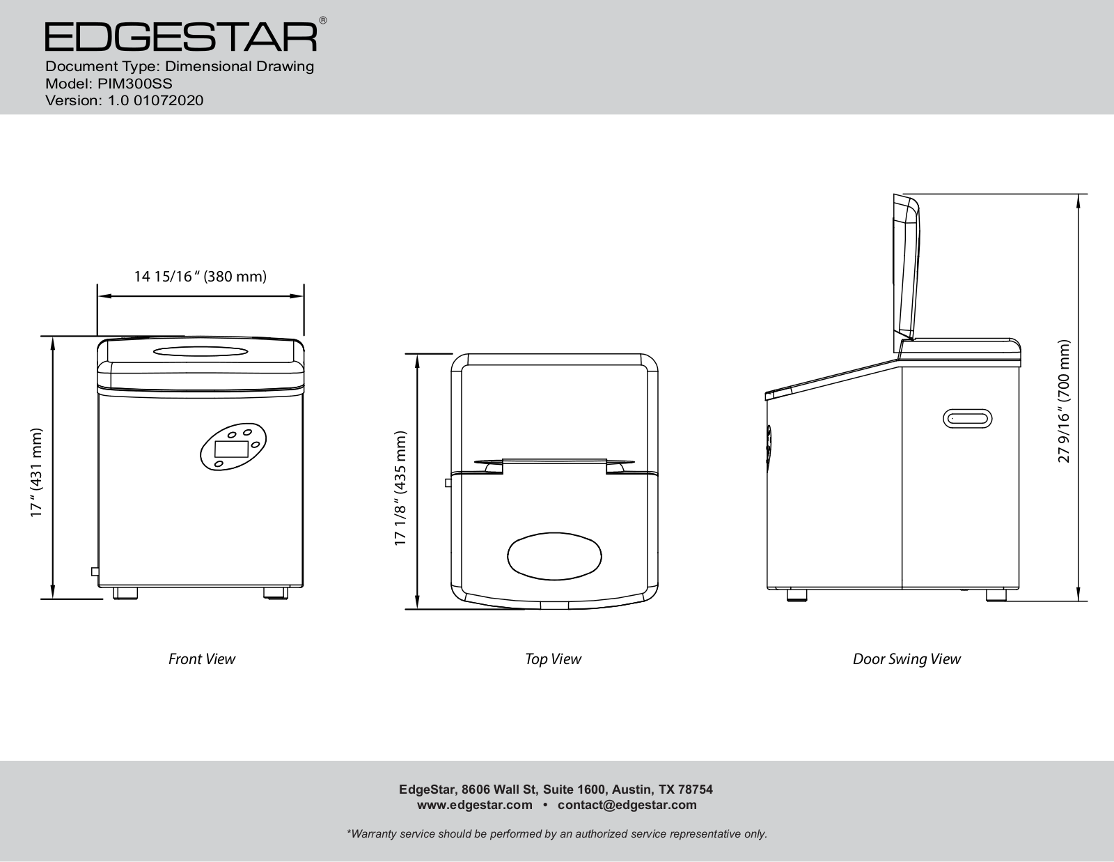 EdgeStar EGET1126 Dimensions