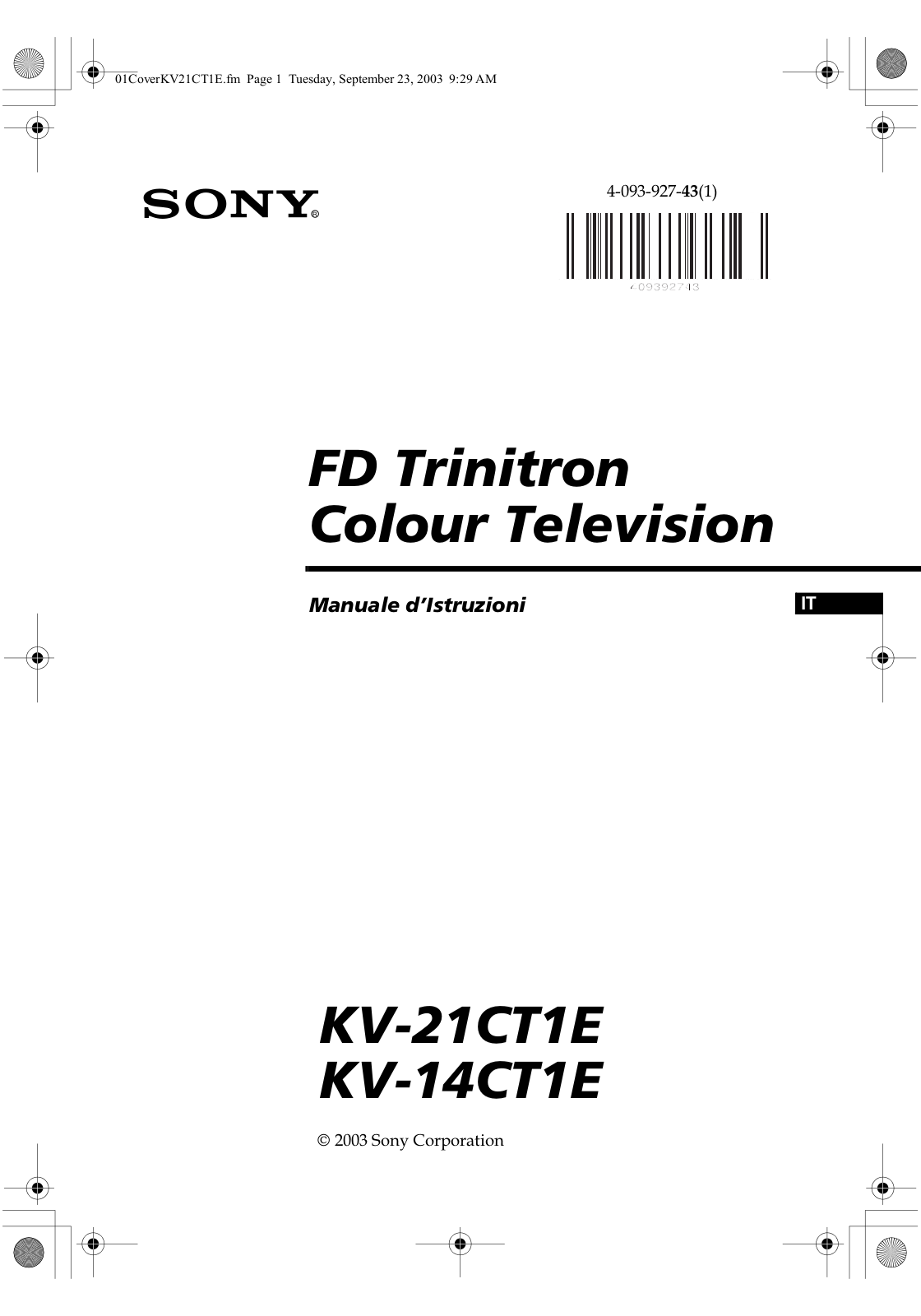 Sony KV-21CT1E User Manual