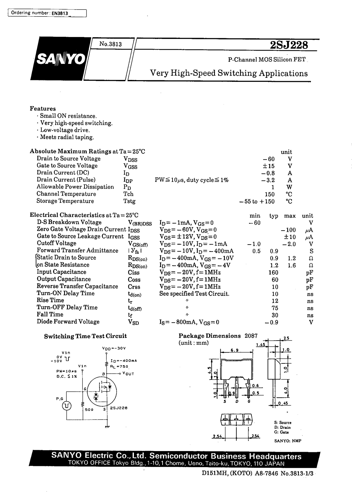 SANYO 2SJ228 Datasheet